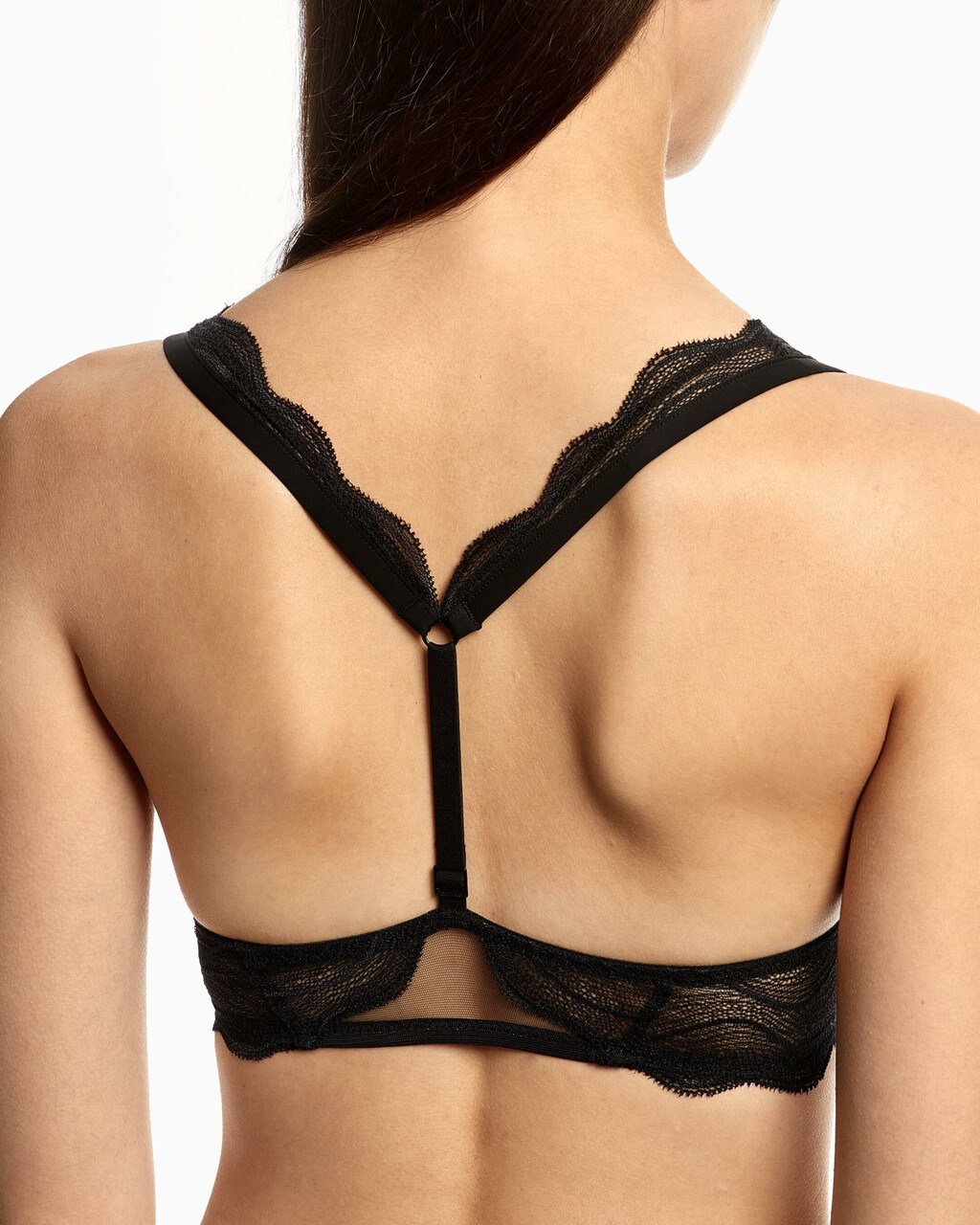 CK Black Graphic Lace Push Up Plunge Bra, Black, hi-res