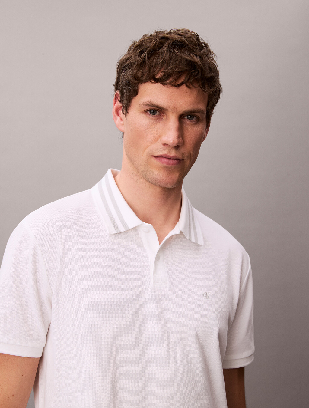 Monogram Logo Pique Tipped Classic Polo Shirt, Bright White, hi-res