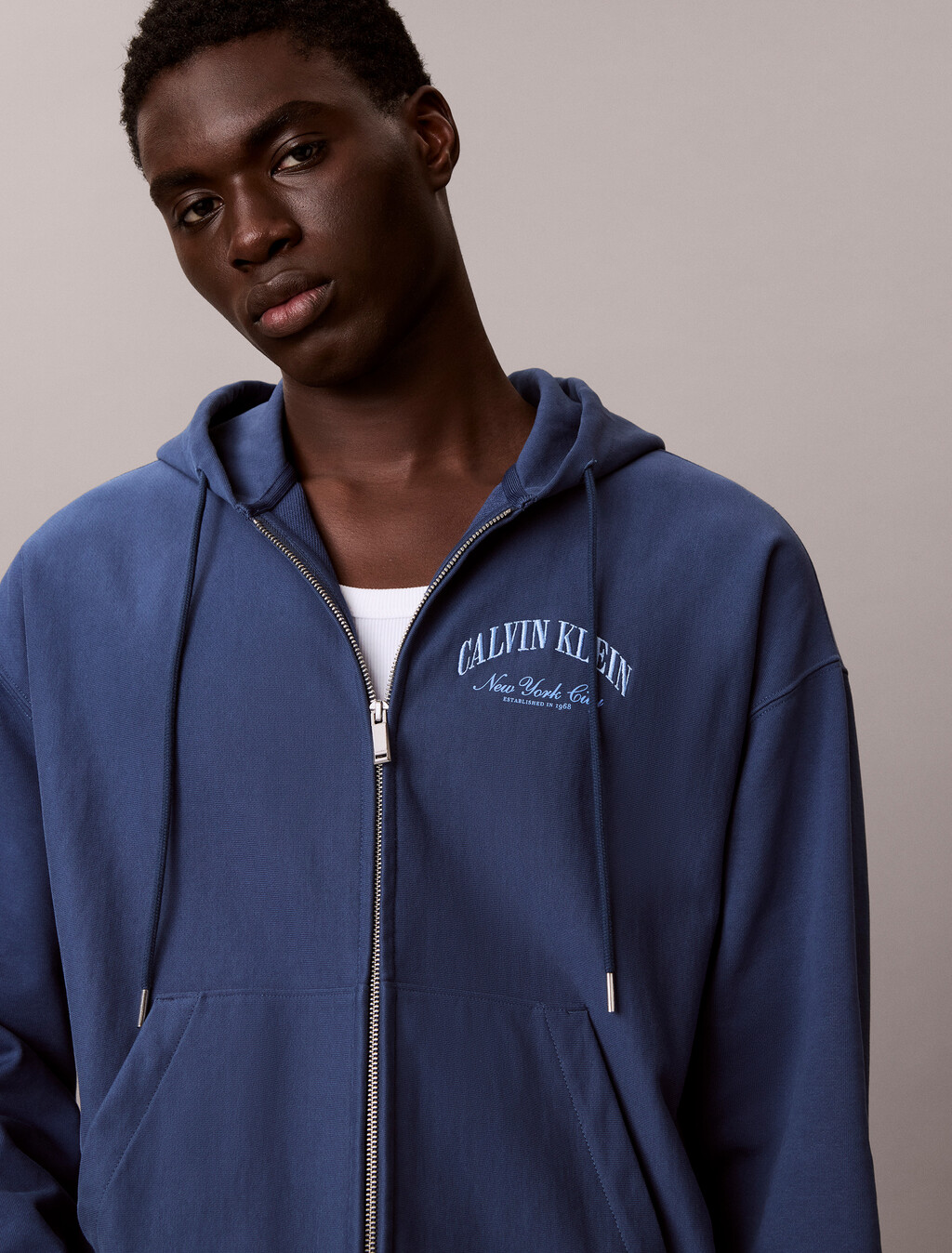 Varsity Logo Zip-Up Hoodie, Dark Denim, hi-res