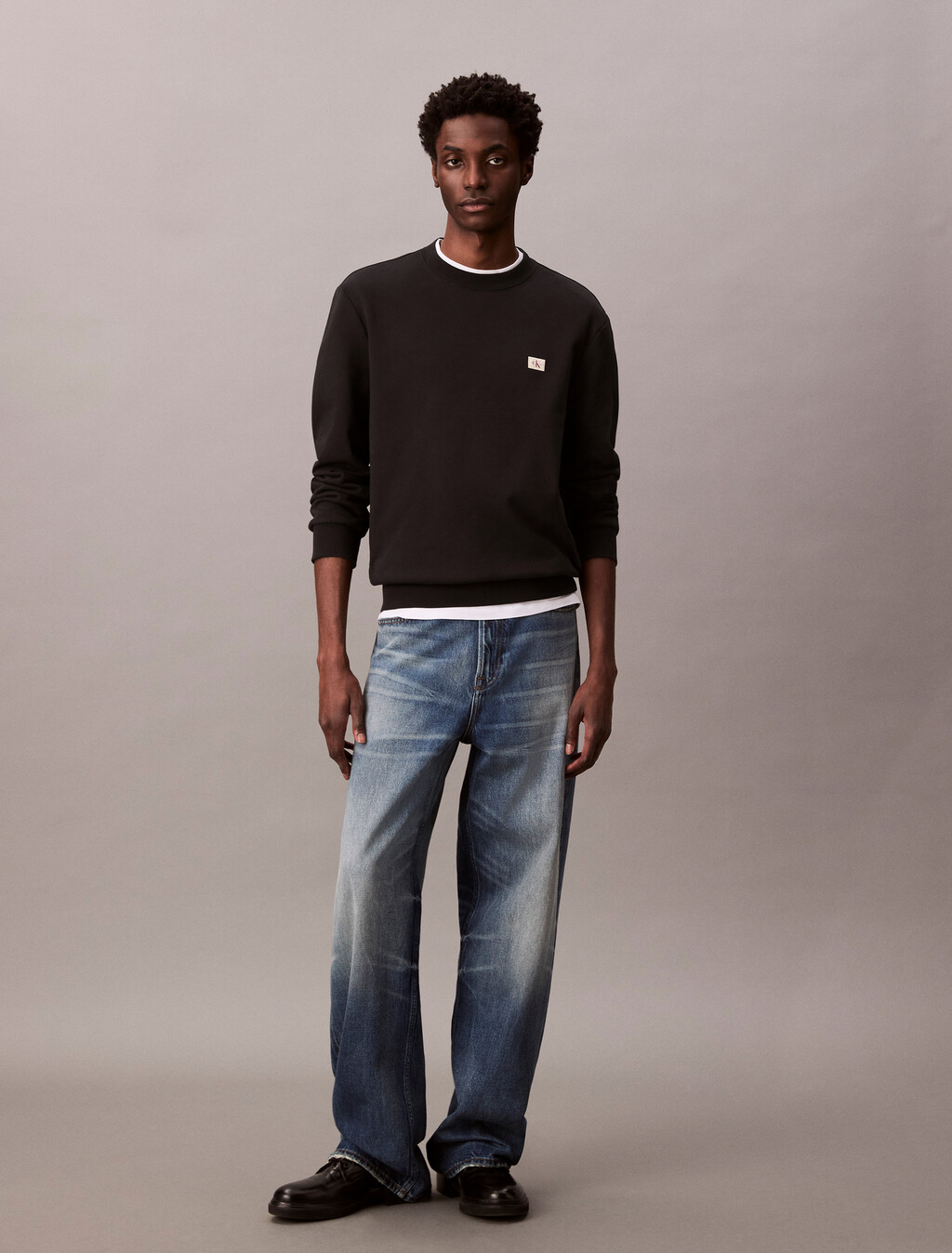 Cotton Terry Badge Sweatshirt, Black, hi-res