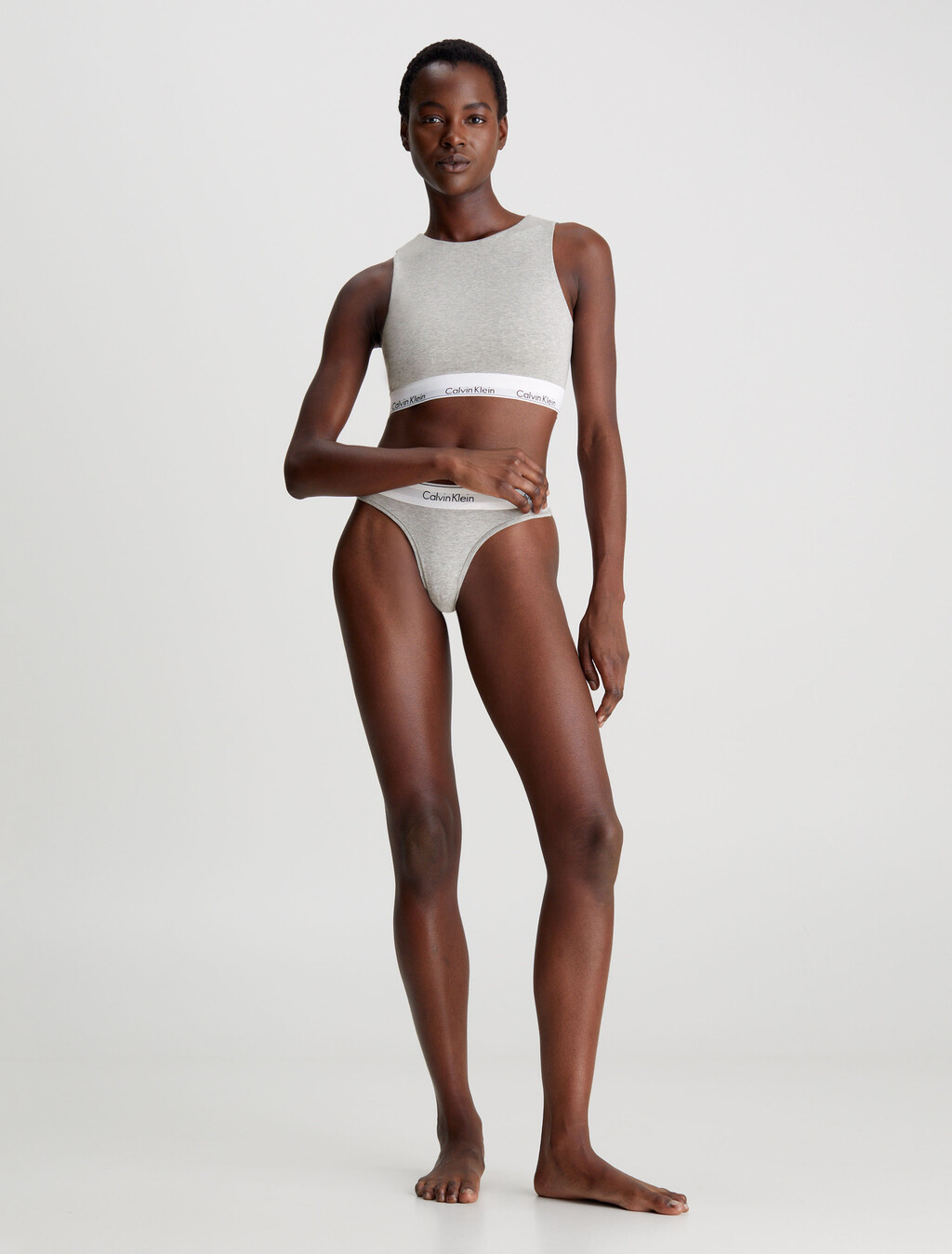 Modern Cotton Open Back Bralette, GREY HEATHER, hi-res