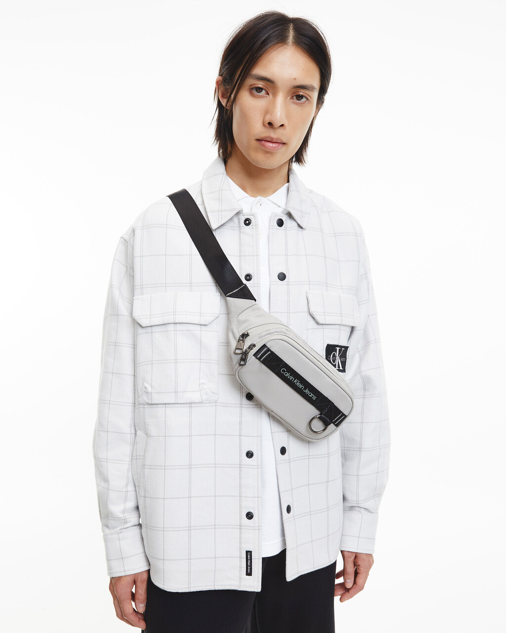 MONOGRAM BADGE SHADOW OVERSHIRT, Mercury Grey / Cirrus Grey, hi-res