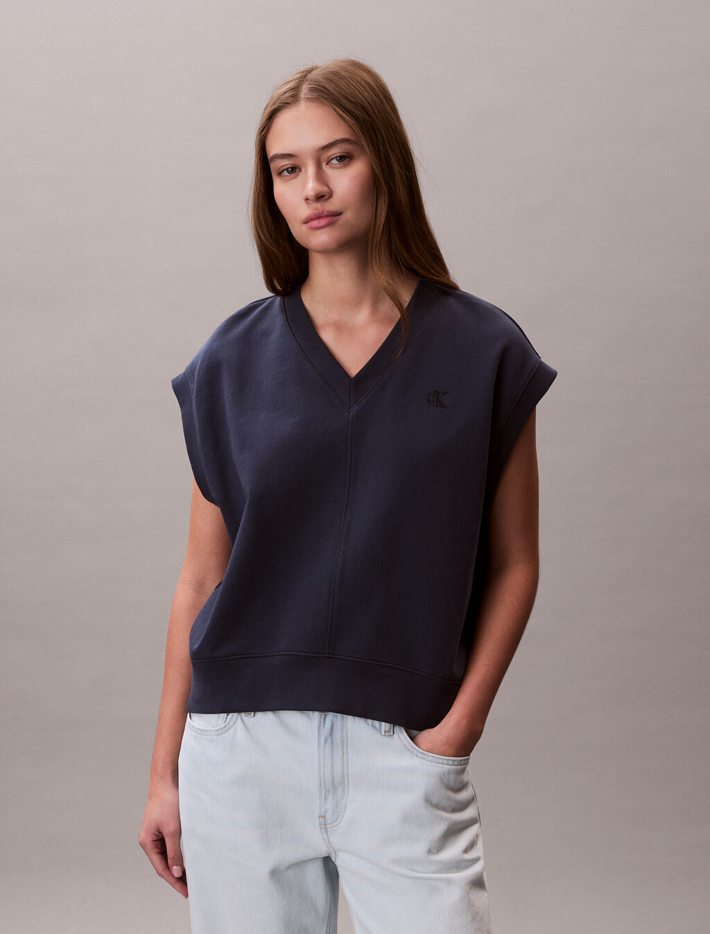 Monogram V Neck Cotton Terry Vest, Blue Nights, hi-res