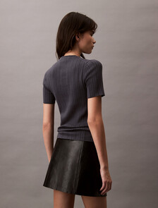 Cotton Variegated Rib Knit Top, Ebony, hi-res