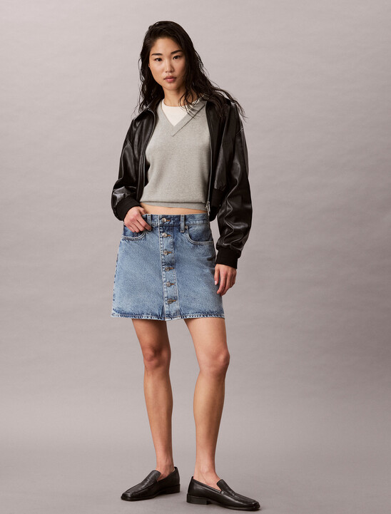 Button Up Denim Mini Skirt