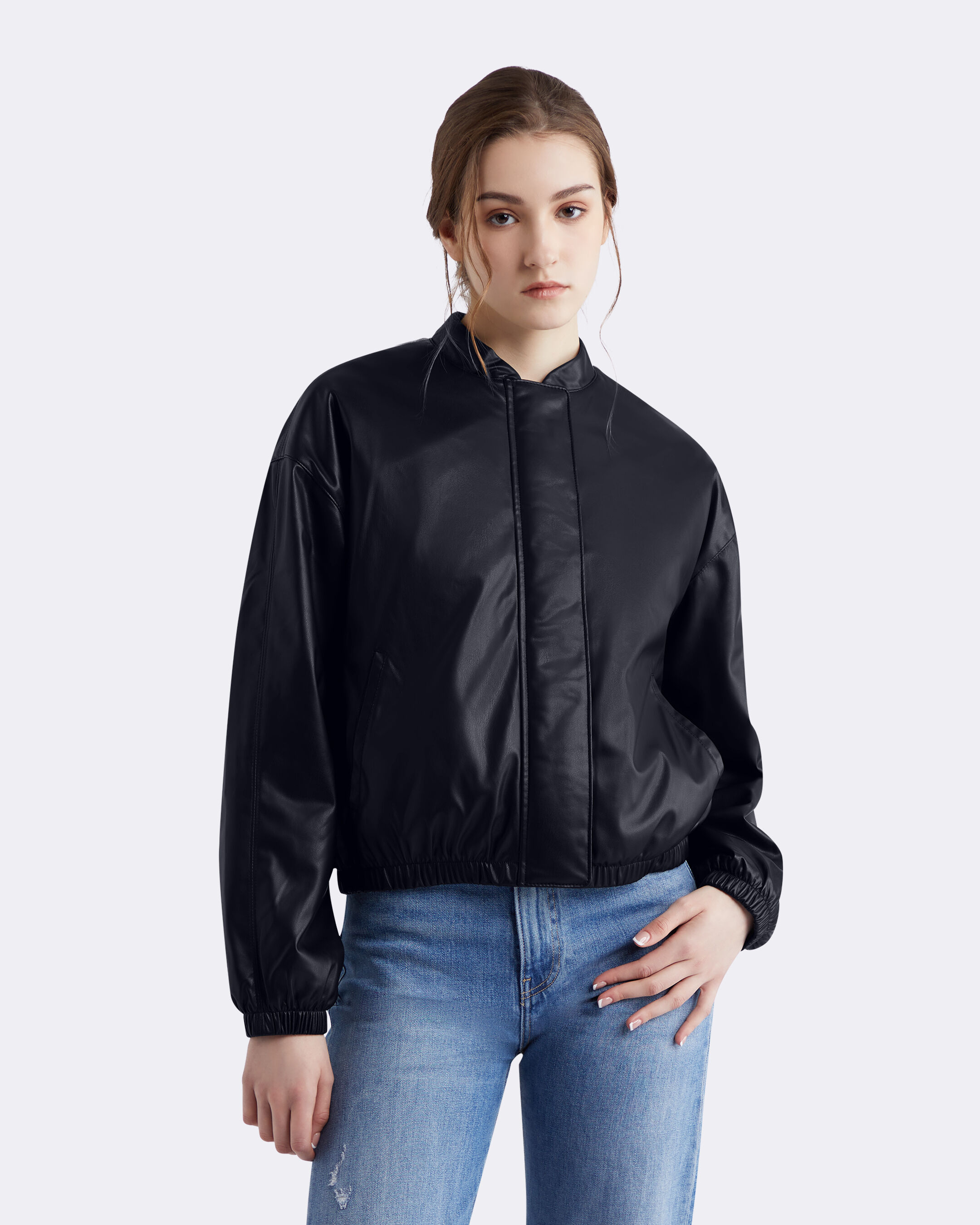 Calvin klein faux leather bomber jacket hot sale