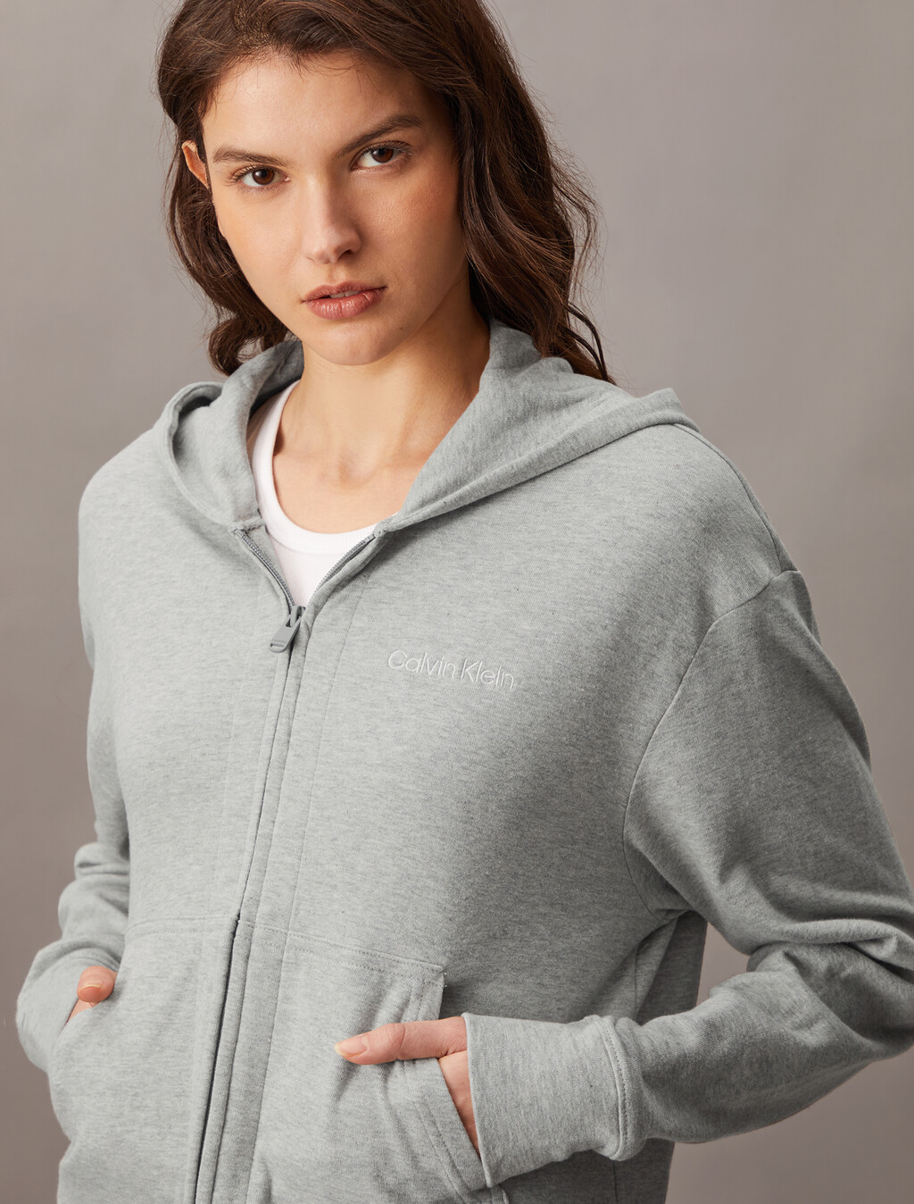Icon 棉質毛圈睡裝連帽外套, Grey Heather, hi-res
