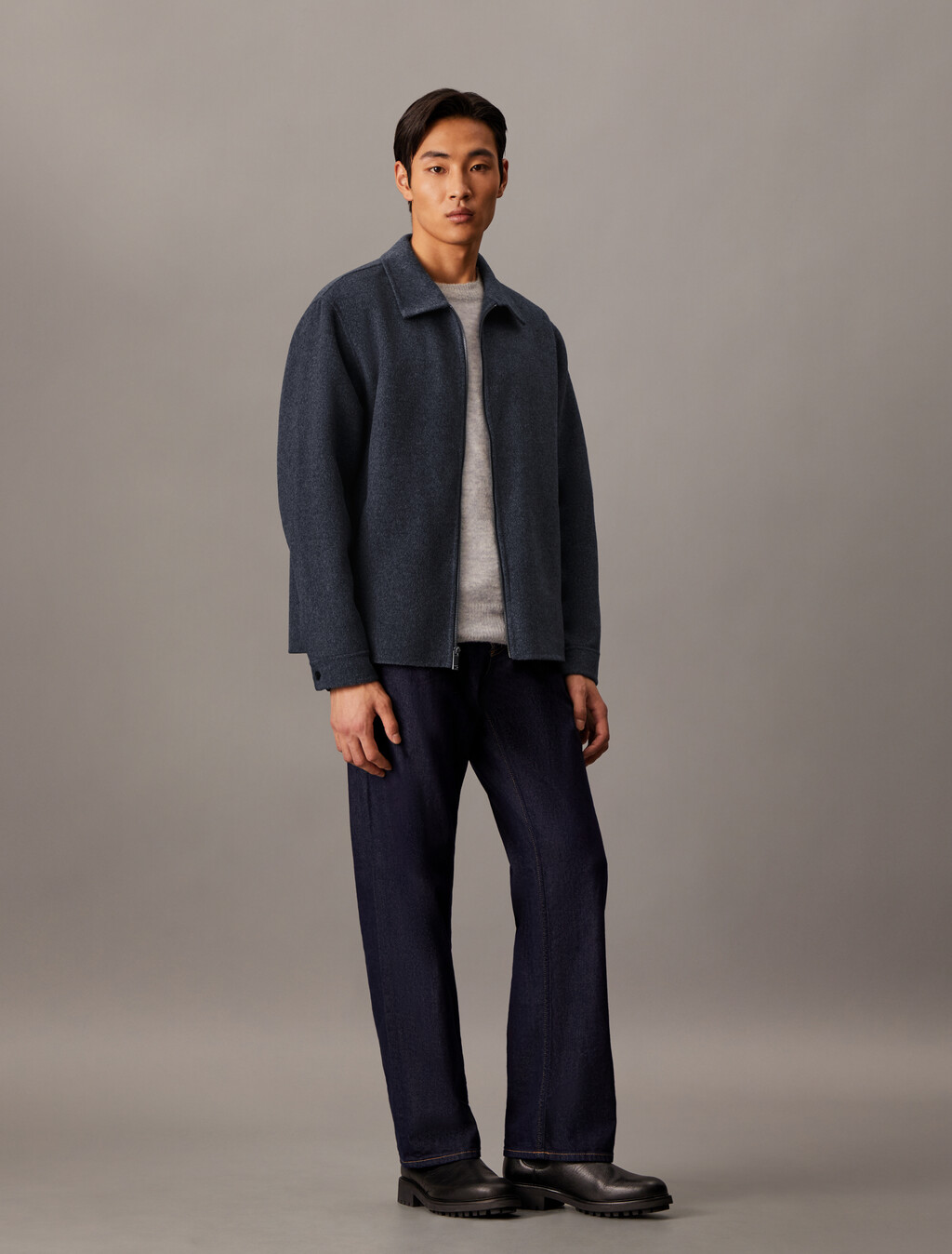 Mélange Wool Blend Short Full Zip Jacket, Ebony, hi-res