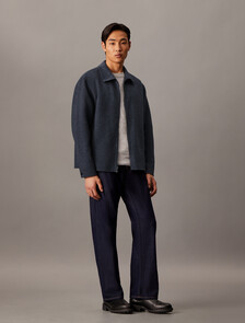 Mélange Wool Blend Short Full Zip Jacket, Ebony, hi-res