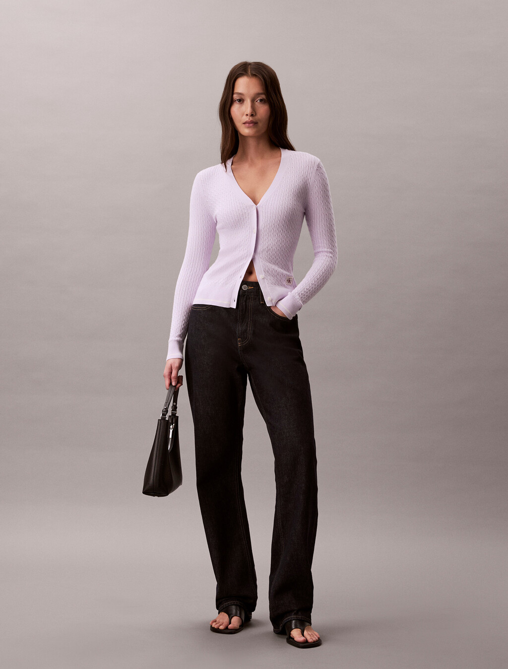 Slim Cable Knit Cardigan, Island Lilac, hi-res