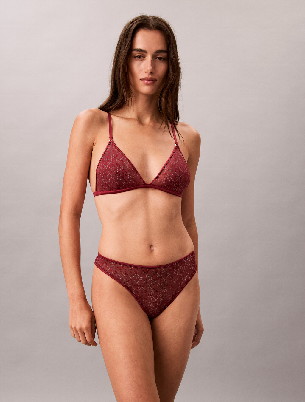 Unlined Triangle Bra - Emblem Mesh, Established Red, hi-res