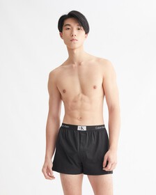 CALVIN KLEIN 1996 純棉修身平角褲, Black, hi-res