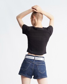 Logo Tape Rib Knit Cropped Tee, Ck Black, hi-res