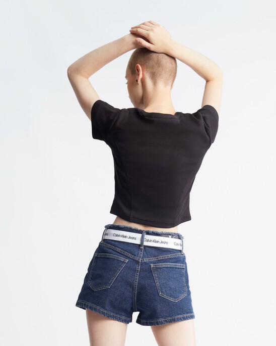 Logo Tape Rib Knit Cropped Tee