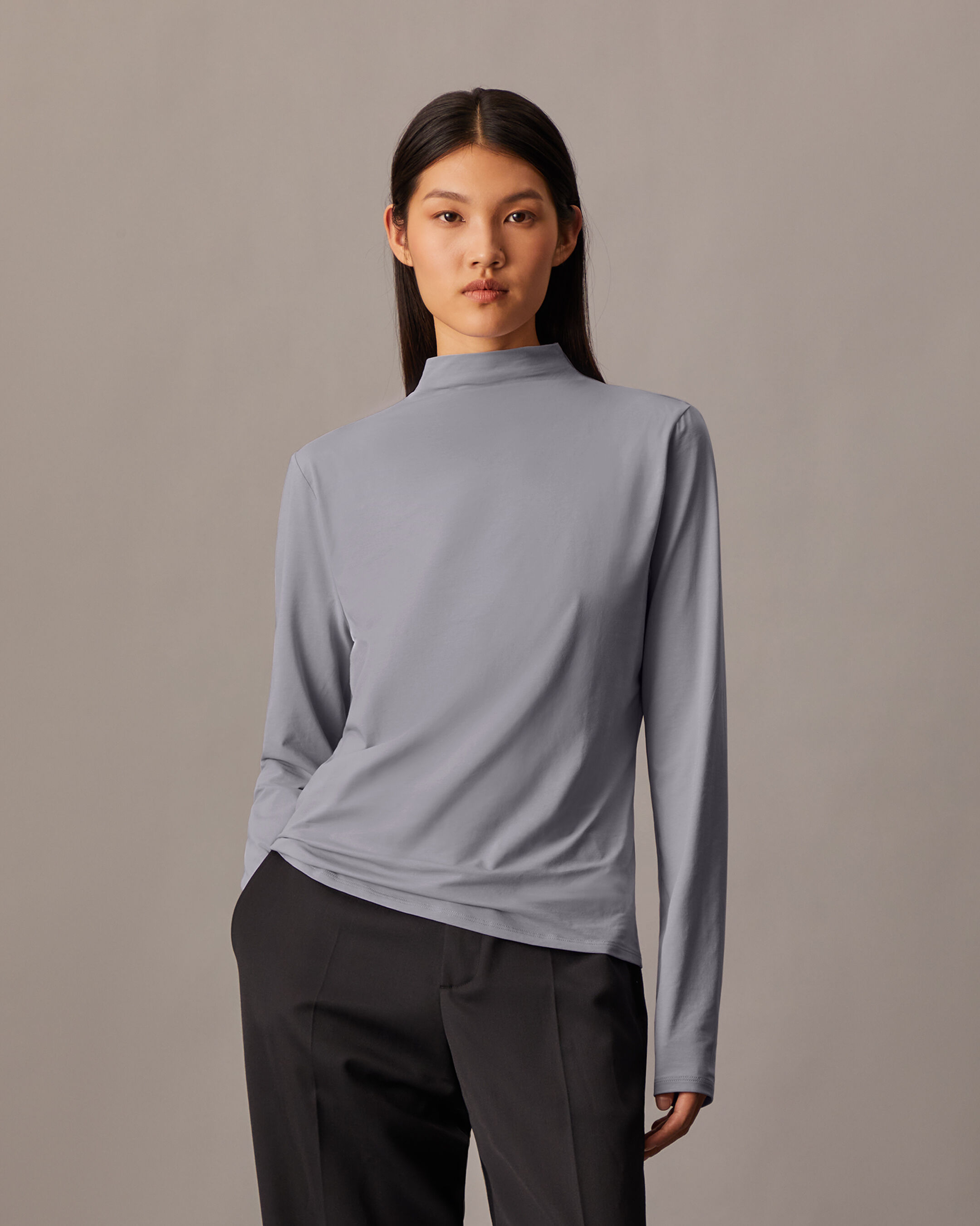 Mercerized Jersey Mock Neck T-Shirt | white | Calvin Klein Mercerized Jersey Mock Neck T-Shirt | white | Calvin Klein