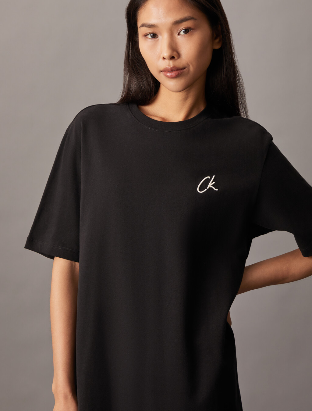 CK Embroidery Long T-Shirt Dress, Ck Black, hi-res