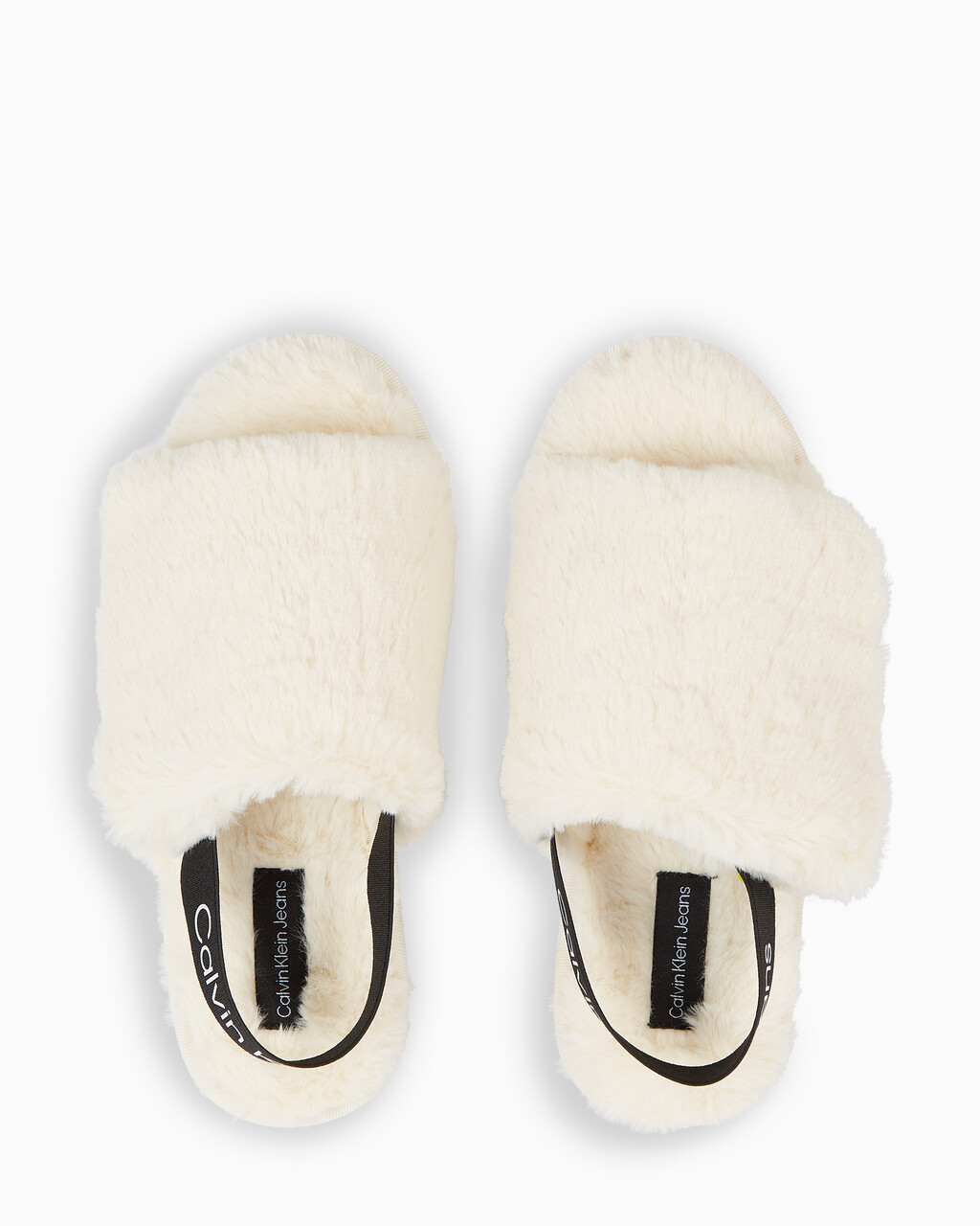Faux Fur Slippers, Creamy White/Black, hi-res