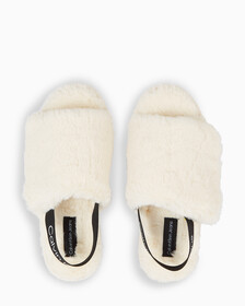 Faux Fur Slippers, Creamy White/Black, hi-res