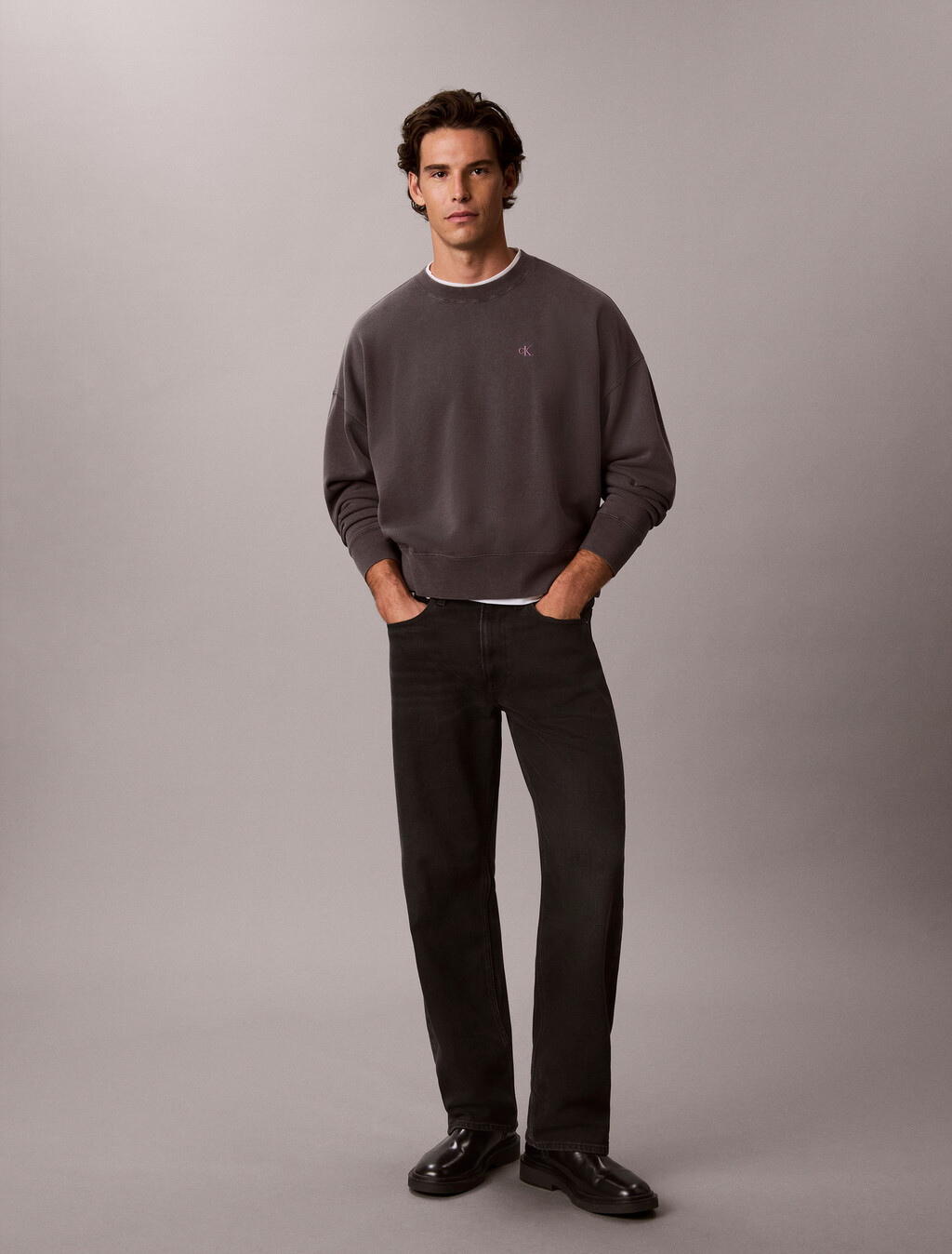 Garment-Dyed Logo Sweatshirt, Volcanic Ash, hi-res