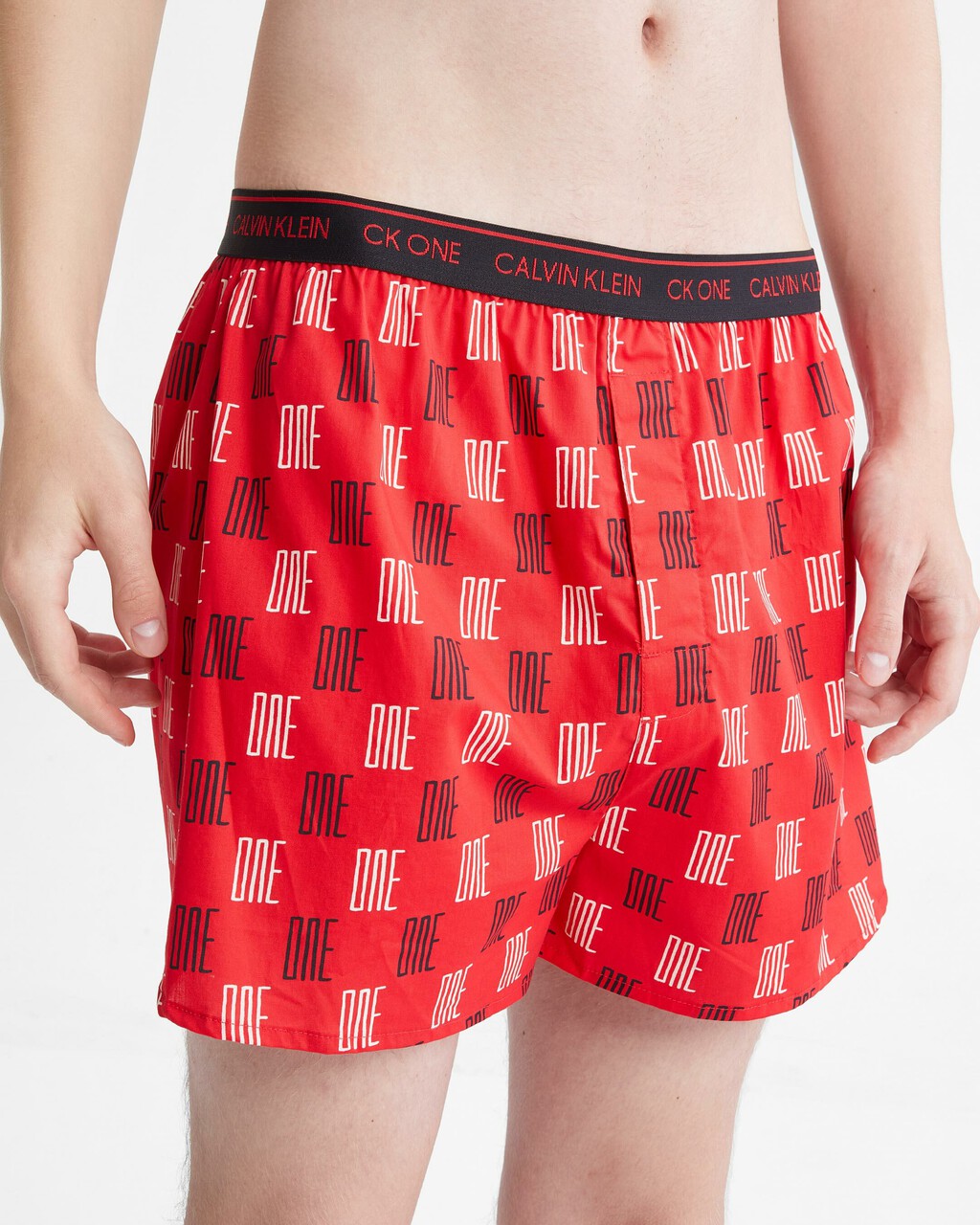 CK One 平織四角褲, Linear One Logo Print+Exact Red, hi-res