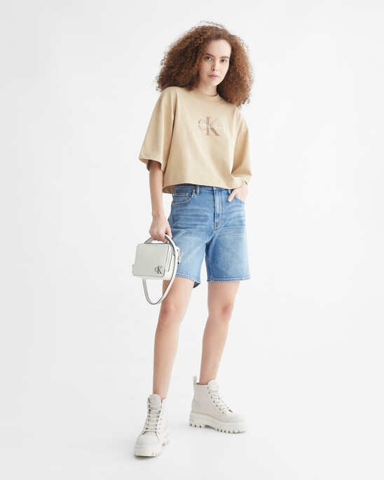 WASHED MID LENGTH DENIM SHORTS