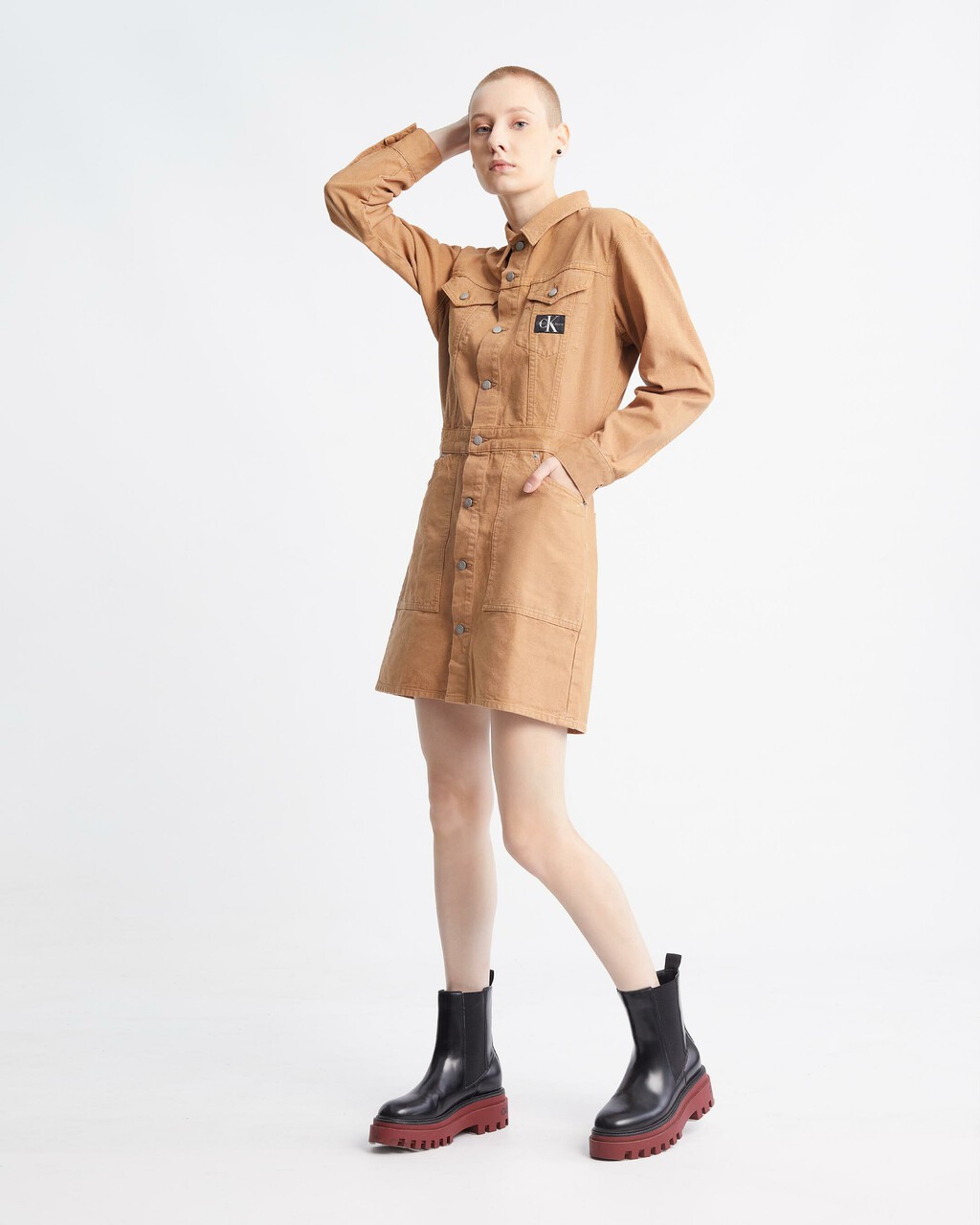 Modern Workwear Canvas Trucker Dress, CANVS TIGER EYE, hi-res
