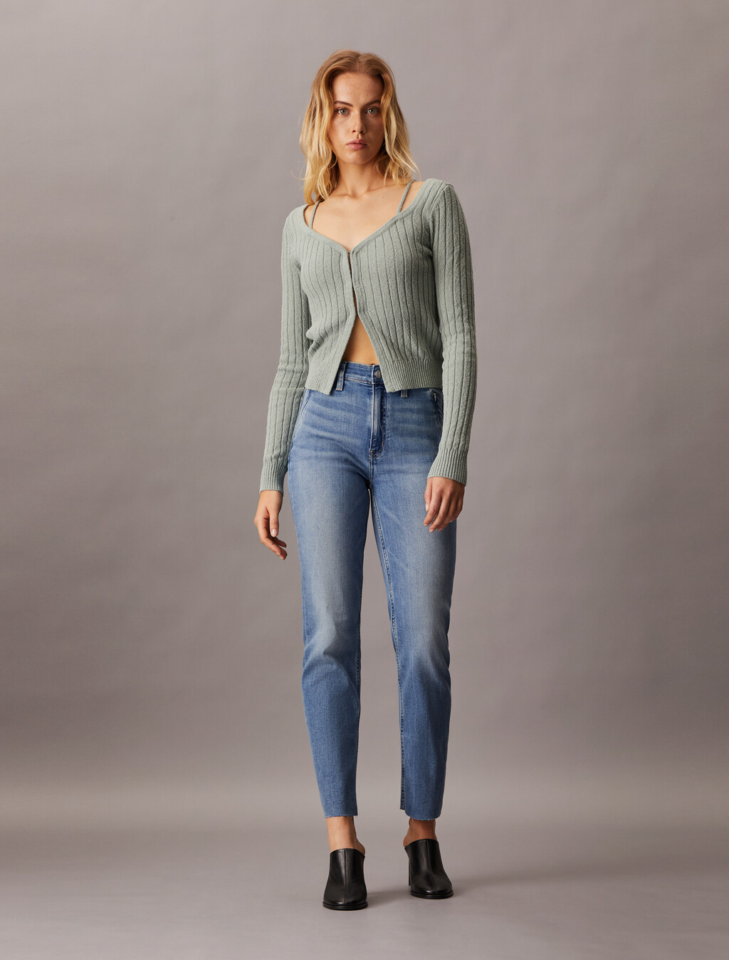 Sensual Strap Knit Cardigan, Slate Gray, hi-res