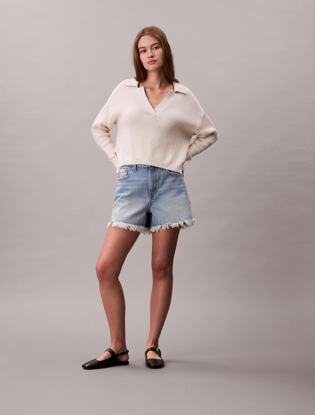 90s Relaxed Frayed Denim Shorts, BARDOT BLUE, hi-res