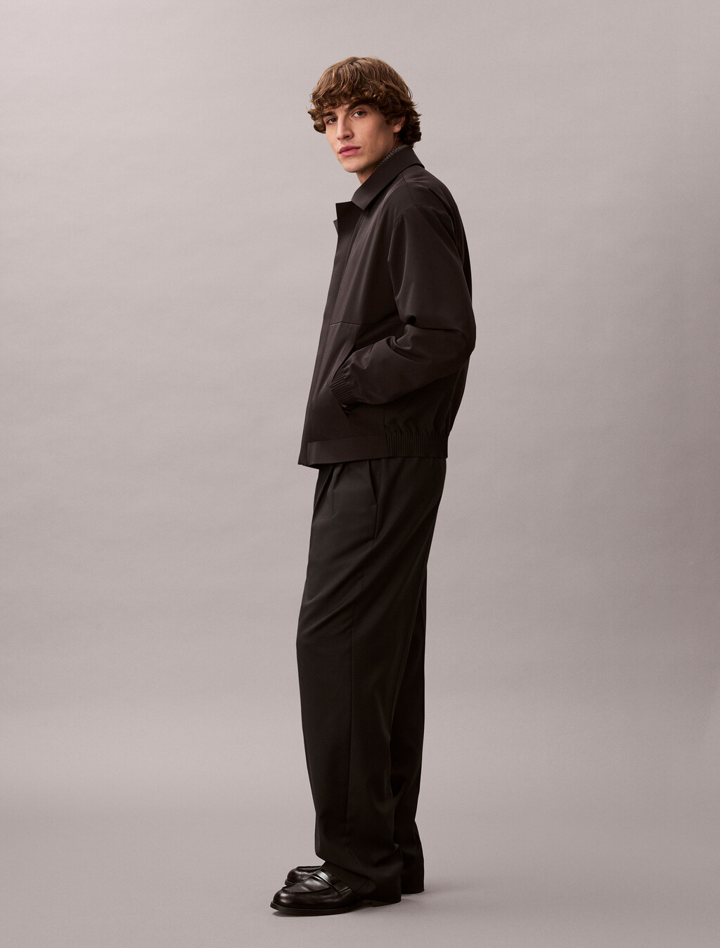 Micro Twill Bomber Jacket, Black, hi-res