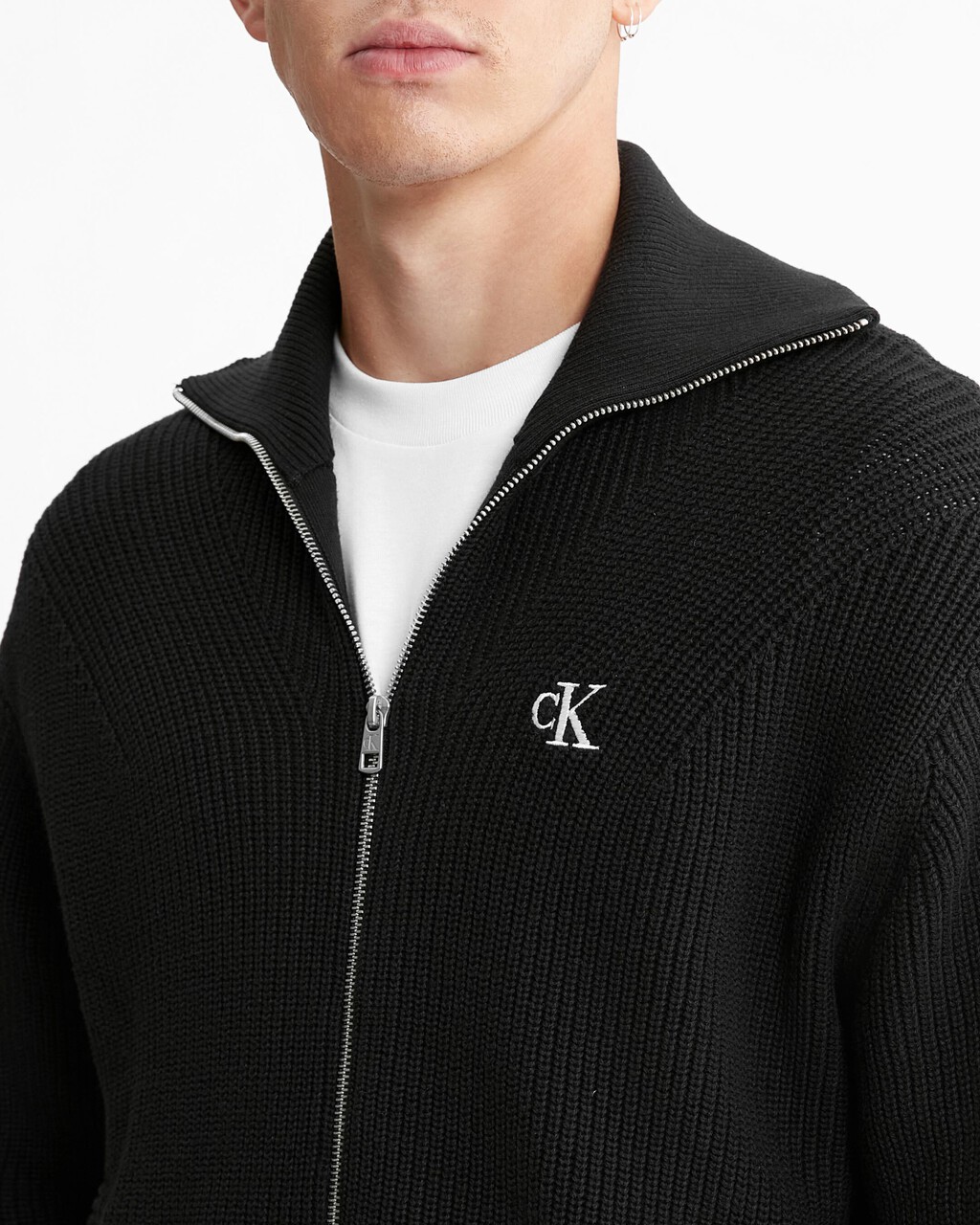 Rib Knit Zip Up Cardigan, Ck Black, hi-res