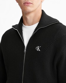 Rib Knit Zip Up Cardigan, Ck Black, hi-res