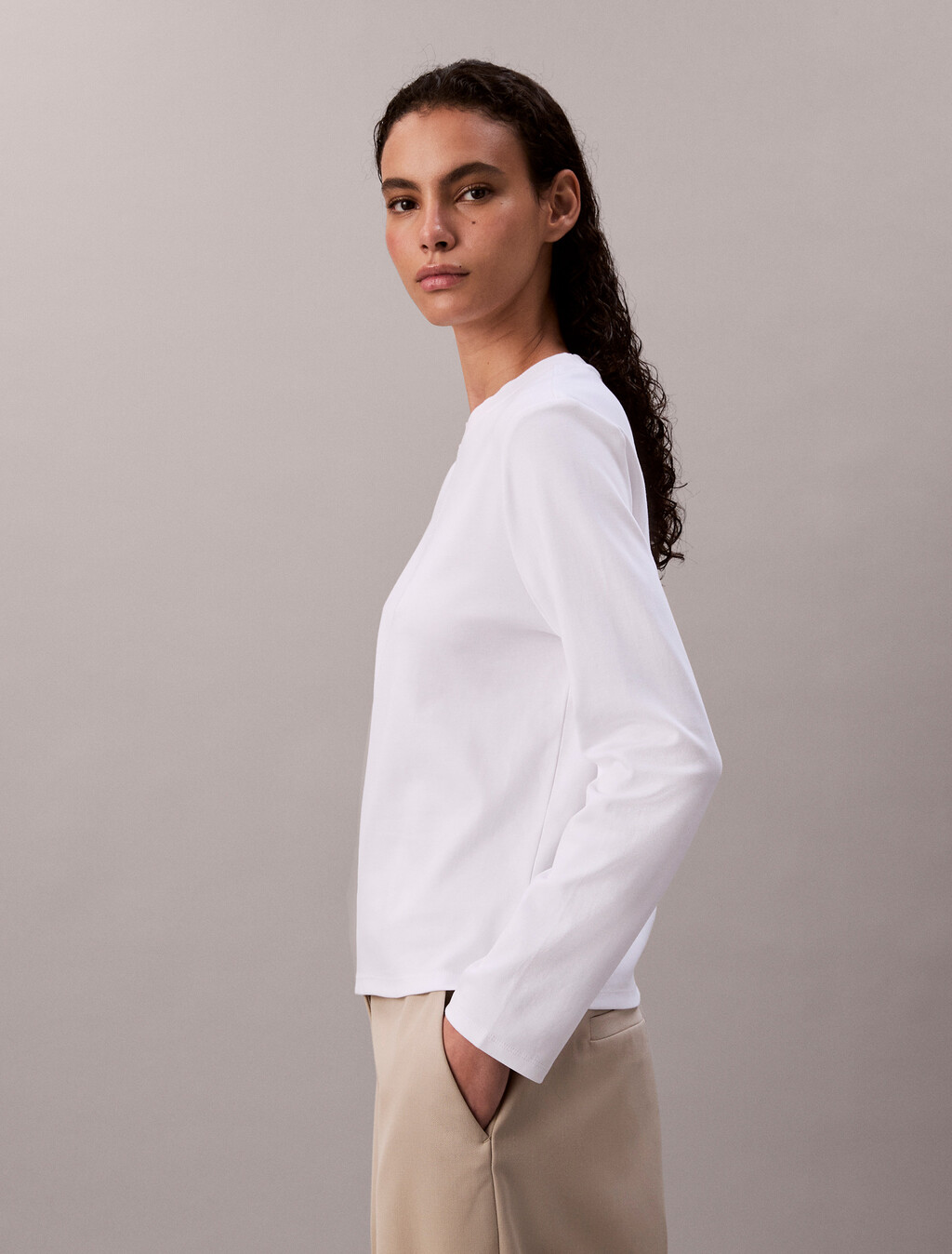 Interlock Cotton Emblem Mock Neck Tee, Brilliant White, hi-res