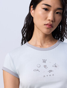 Jung Kook for Calvin Klein Icons Graphic Ringer Baby Tee, Pale Horizon, hi-res