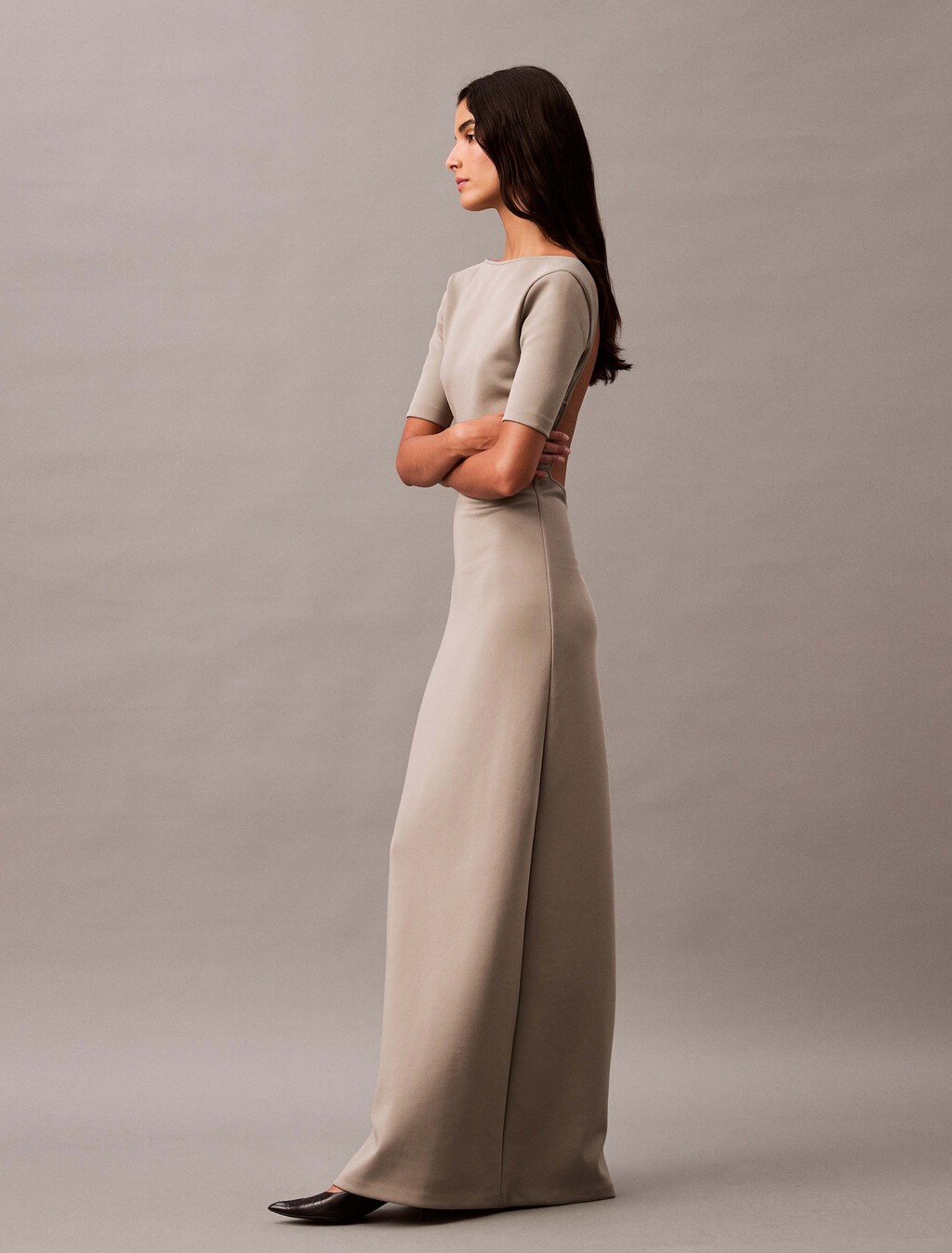 Backless Jersey Dress, Elephant Skin, hi-res