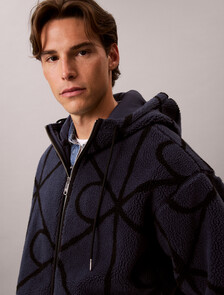 Sherpa Fleece Emblem Zip Hoodie, Blue Nights, hi-res