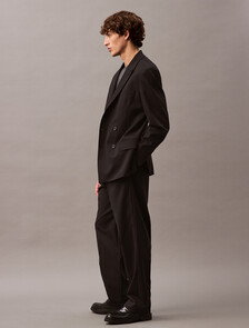 Wool Straight Pleated Trousers, Black Beauty, hi-res