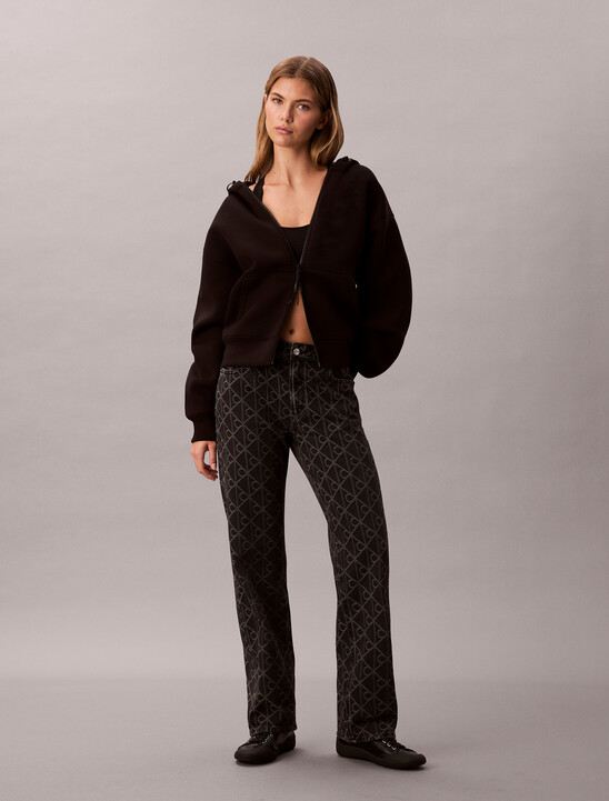 90s Straight Black Emblem Jacquard Jeans