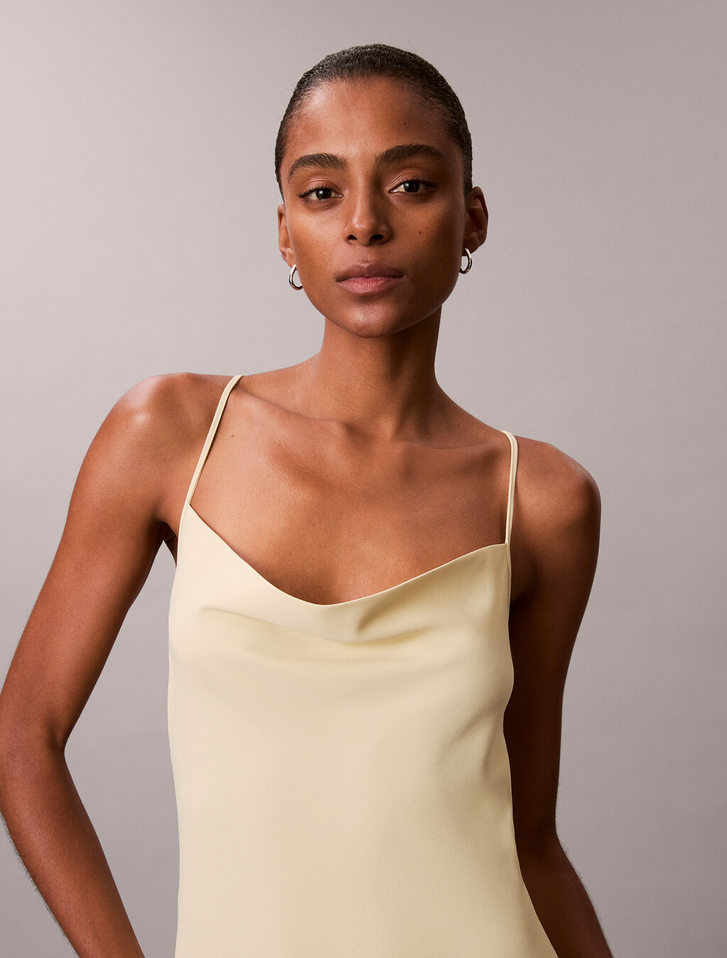 Polyester Crepe Slip Dress, Hay, hi-res