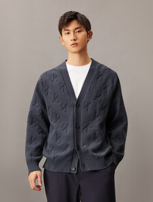 Embossed Monogram Relaxed Cardigan, Ebony, hi-res