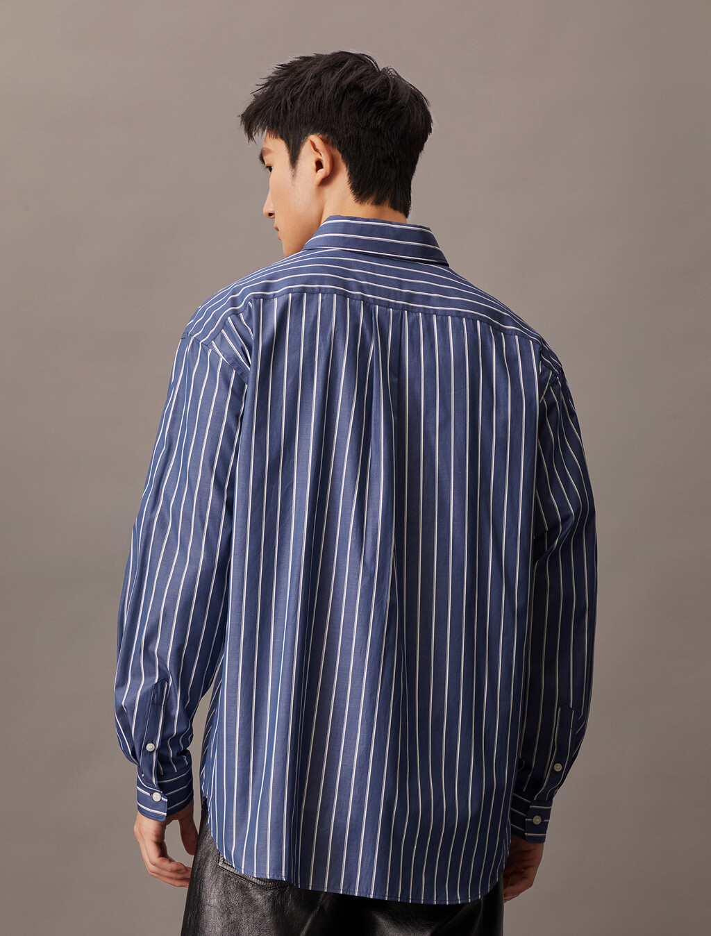 Cotton Stripe Relaxed Button-Down Shirt, Signature Navy, hi-res