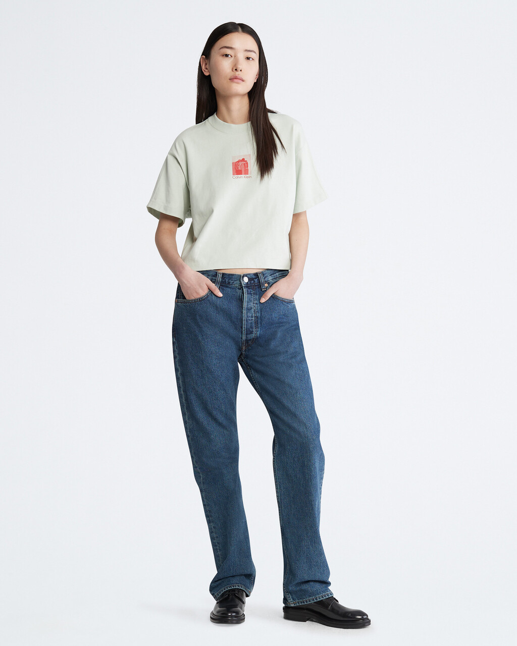 STANDARDS CROPPED EMBRACE GRAPHIC CREWNECK T-SHIRT, Green Lily, hi-res
