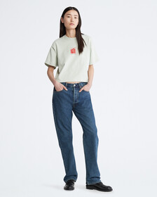 STANDARDS CROPPED EMBRACE GRAPHIC CREWNECK T-SHIRT, Green Lily, hi-res