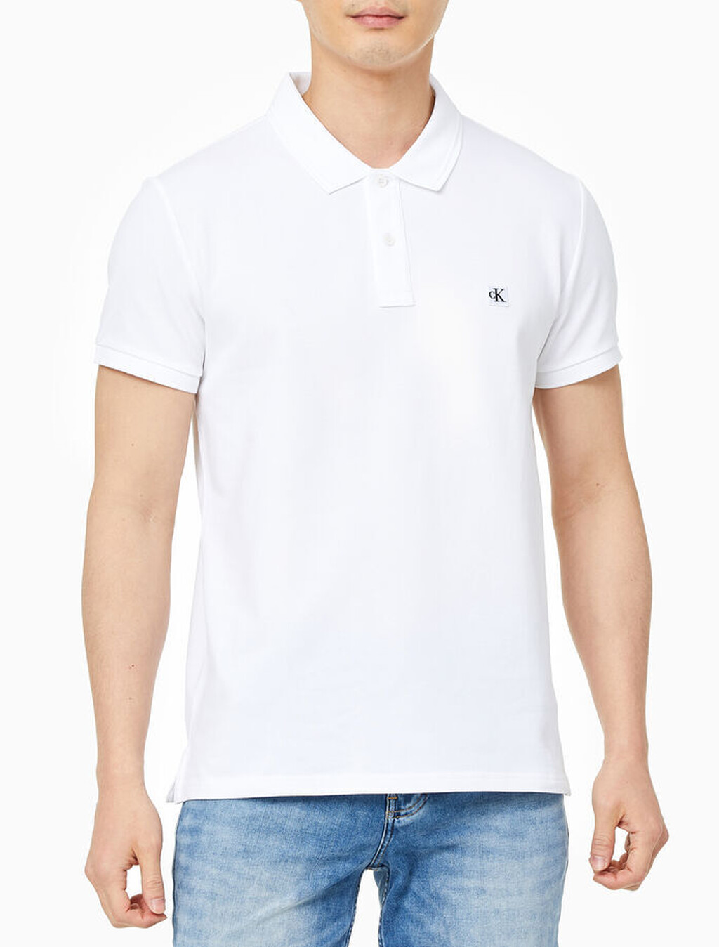 CK Logo Badge 修身 Polo 衫, Bright White, hi-res