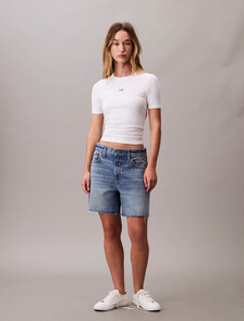 CK Logo Modal Stretch Ribbed Tee, Brilliant White, hi-res