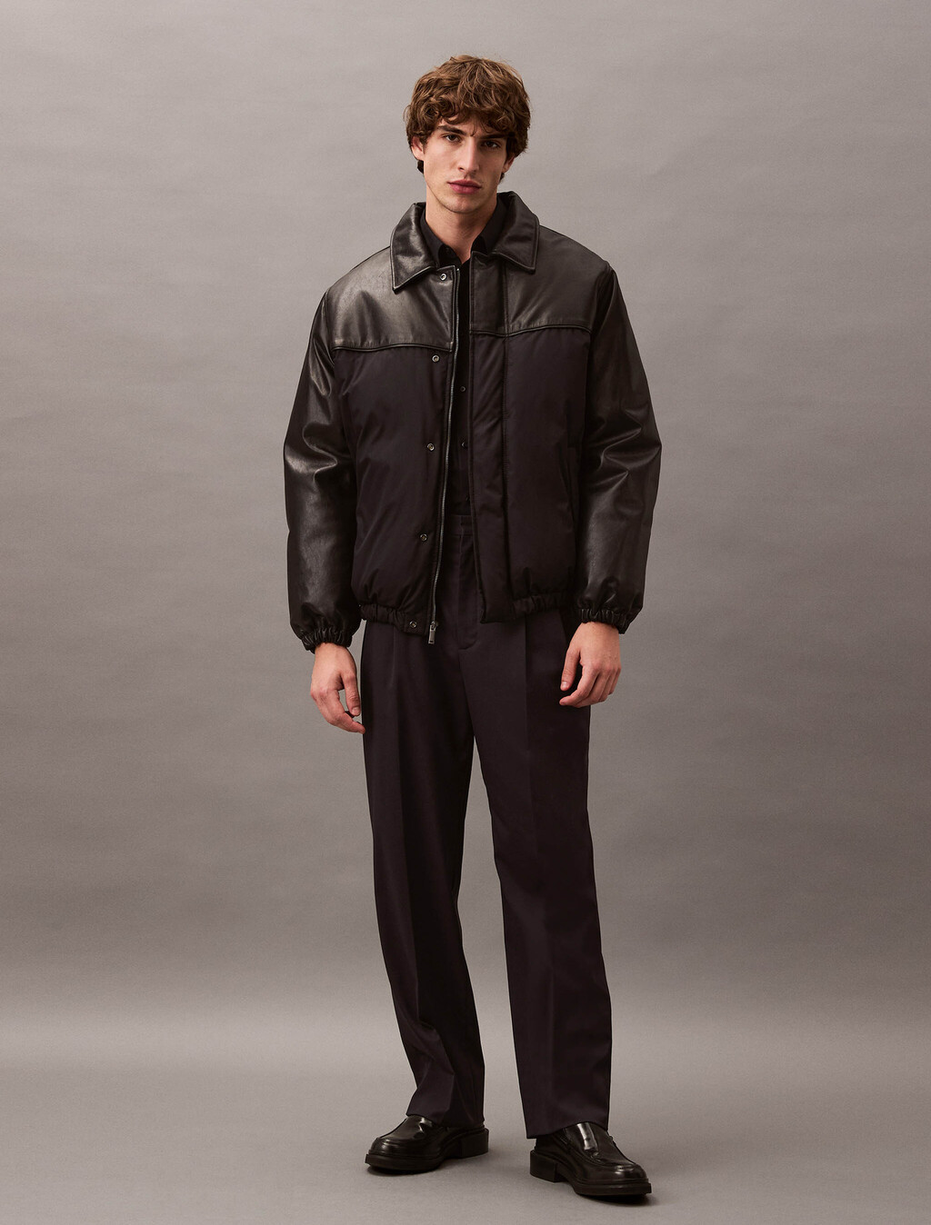 Nylon Leather Bomber Jacket, Vulcan, hi-res
