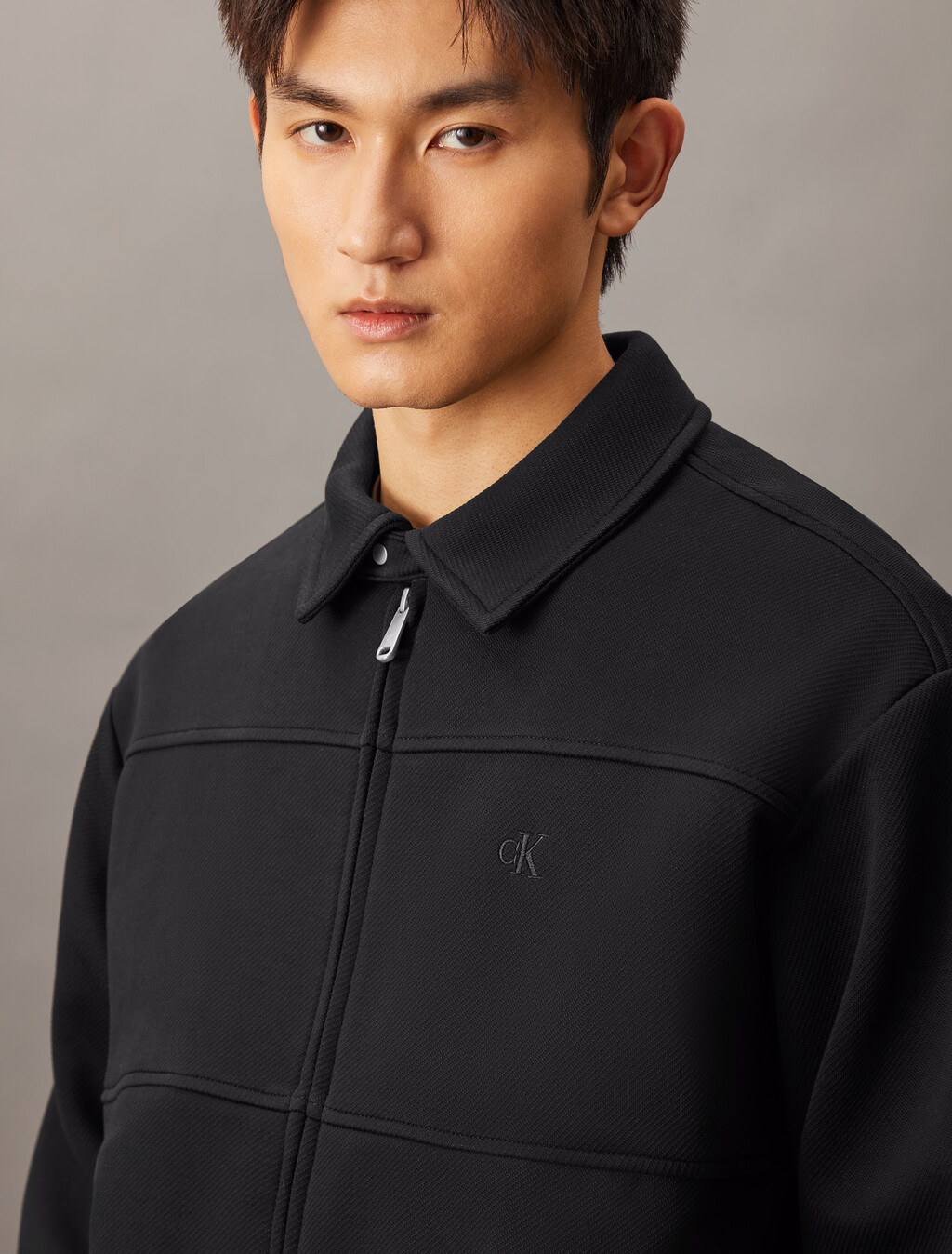 斜紋拉鍊外套, Ck Black, hi-res