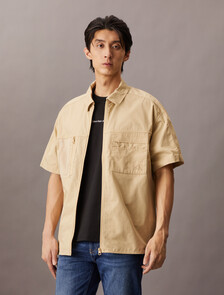 Cooling Mixed Media Zip Up Overshirt, Pale Khaki, hi-res