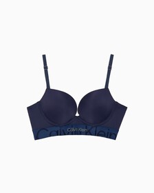Embossed Icon Micro Push Up Plunge Bra, BLUE SHADOW, hi-res