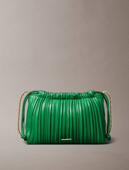 Drawstring Plisse Crossbody Bag