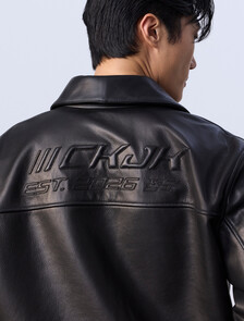 Jung Kook for Calvin Klein 皮革賽車外套, Black, hi-res